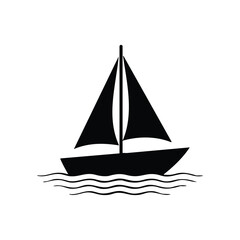 Simple black silhouette sailboat on water icon