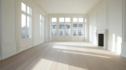 Obraz premium Light-filled living room with white walls and a minimalist design.