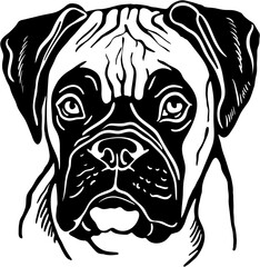 Vector Boxer Dog Face for Laser Cutting and Engraving, Detailed Boxer Dog Portrait Vector for Laser Projects, Dog Boxer Face Illustration for Laser Engraving, Silhouette Boxer Dog Head for Laser Cutti