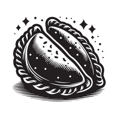 Black Beef Empanadas Silhouette Vector, High Quality Illustration on White Background
