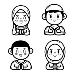 CUTE SET OF BOYS AND GIRLS MUSLIM KIDS SALAM GREETING EID GESTURE