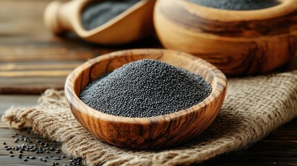 Poppy Seed Powder in Wooden Bowl