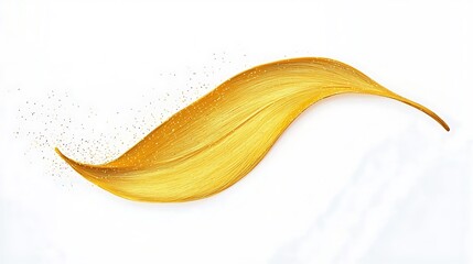 A simple gold stroke curving into the shape of a leaf, isolated on white, with small specks representing veins and the movement of water.