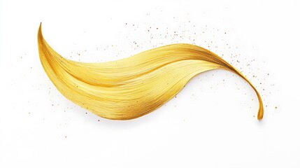 A simple gold stroke curving into the shape of a leaf, isolated on white, with small specks representing veins and the movement of water.