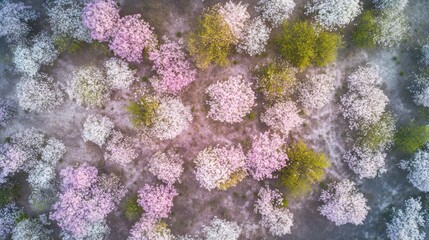 Aerial View of Blossom Orchard: A Tapestry of Pink and White