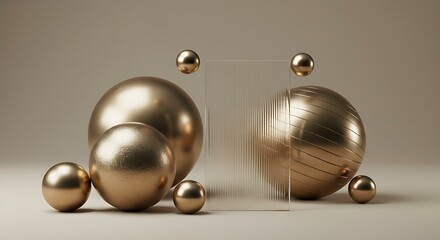 Abstract metallic spheres
Polished reflective surfaces
Transparent glass panel with ridges
3D liquid chrome shapes
Minimalist futuristic design