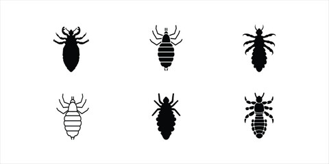 lice silhouette vector set hand drawn illustration on white background. insect vector set.