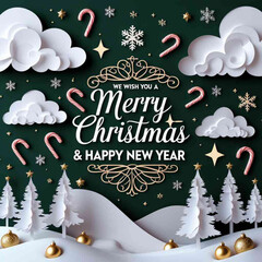 Merry christmas and happy new year greeting card design isolated on white background