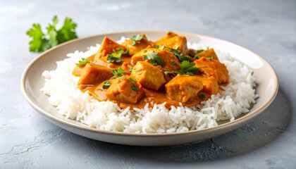 Indian Curry with Rice on Plate