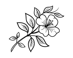 Elegant Black Line Art Flower Branch with Leaves