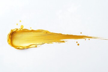 A single bold gold stroke against white, with a delicate gold blot smear trailing behind it, creating a clean and minimalist effect.