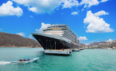 Mexico, cruise ship vacation in Huatulco. Scenic beaches and ocean shore resorts.