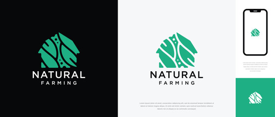 Nature tree farm house logo design. Nature leaf farm logo template. Farming and ranch logo symbol icon	