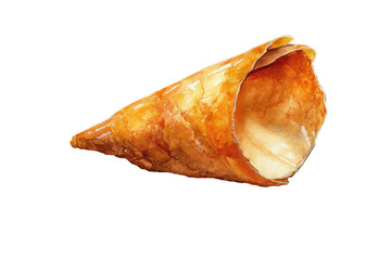 Watercolor empty waffle cone in golden brown style isolated on transparent background