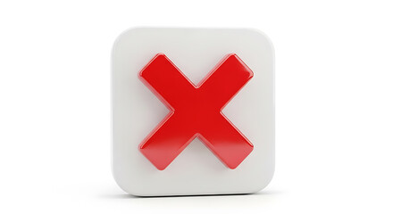 Obraz premium Professional 3D Render of Generic Red Cross Mark Emoji (X Symbol) on White Square with Glossy Plastic Texture Isolated on White Background