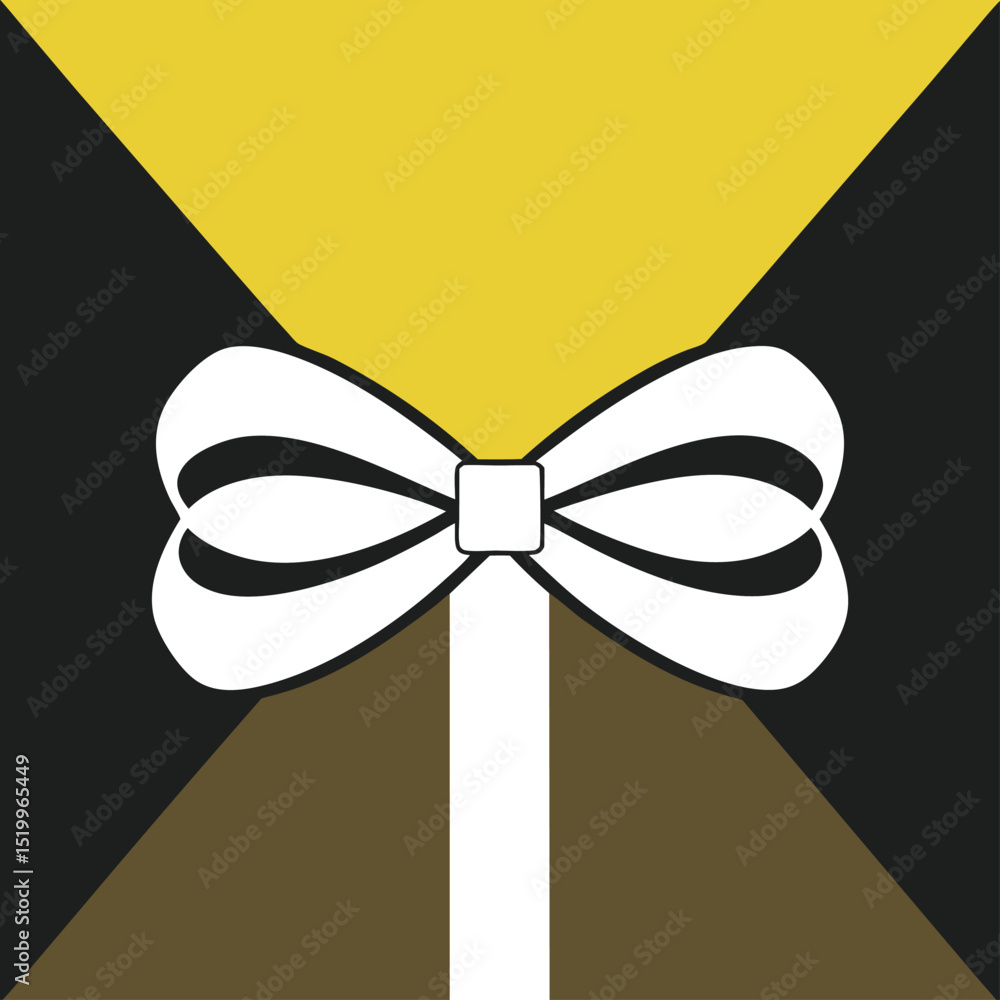 Poster abstract geometric design with white ribbon bow and color block background
