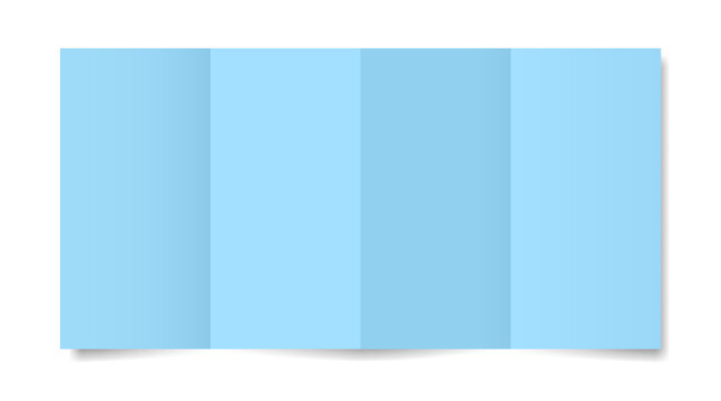 Four panel accordion fold. Light blue folded paper sheet. Double gate fold. Vertical pages. Blank booklet	