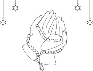 Islamic Dua Hands Holding Tasbih – Minimal Religious Vector for Worship, Prayer, and Spiritual Devotion During Ramadan and Beyond