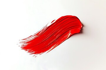 A single bright red brushstroke, perfectly placed on a white background, with a soft red blot smear that gives the appearance of a gentle, organic flow.