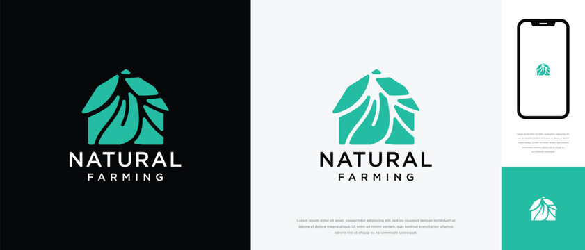 Nature tree farm house logo design. Nature leaf farm logo template. Farming and ranch logo symbol icon	