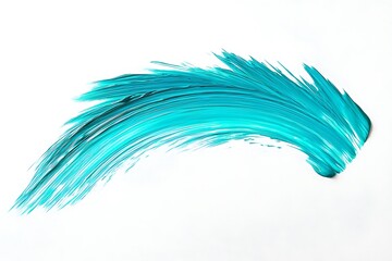 A single bright turquoise brushstroke on a white background, with a soft turquoise blot smear extending outward, creating an elegant organic flow.