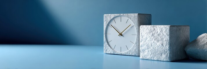 modern clock website header, header design with geometric clock elements, clean typography, gradient background, contemporary aesthetic, subtle animation, premium feel