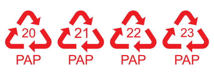 Paper recycling code icon set. recycling codes 20, 21, 22, 23. pap recycling symbols. plastic, recycle, symbol, code, icon.