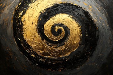 A single central brush stroke curling into a golden spiral, with smears extending from its edges, creating a mesmerizing and hypnotic effect. --ar 3:2 --q 2 - Image #1 @December