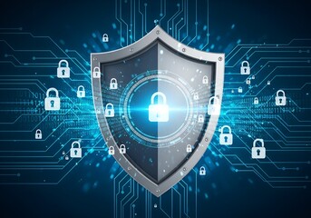 Obraz premium robust cybersecurity shield: digital protection concept.