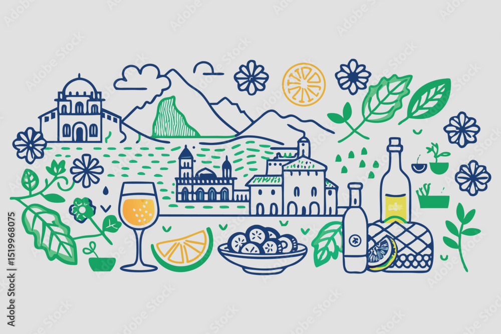 Poster bohemian style icon set hand drawn vector graphics