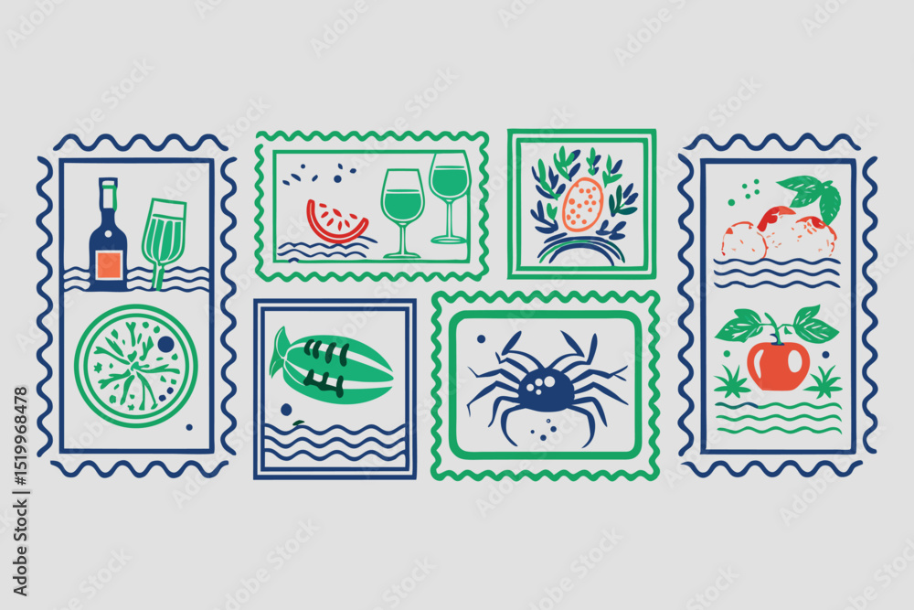 Poster bohemian style icon set hand drawn vector graphics