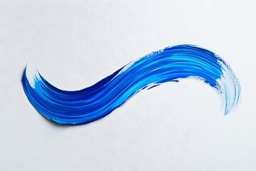 A single electric blue brushstroke on a white canvas, with a soft blue blot smear extending from it, creating a smooth and flowing abstract pattern.