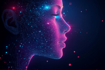 Hologram wireframe of a human face