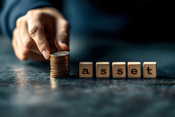 Coins on a wooden background asset