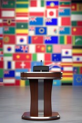 Global Conference Podium &ndash; Microphones in Front of International Flags