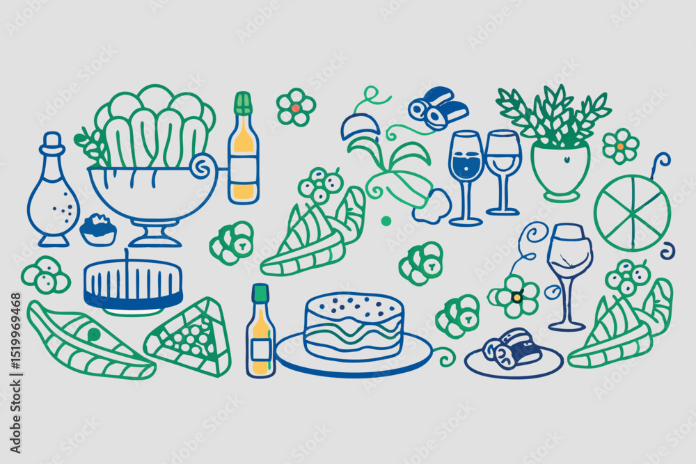 Poster bohemian style icon set hand drawn vector graphics