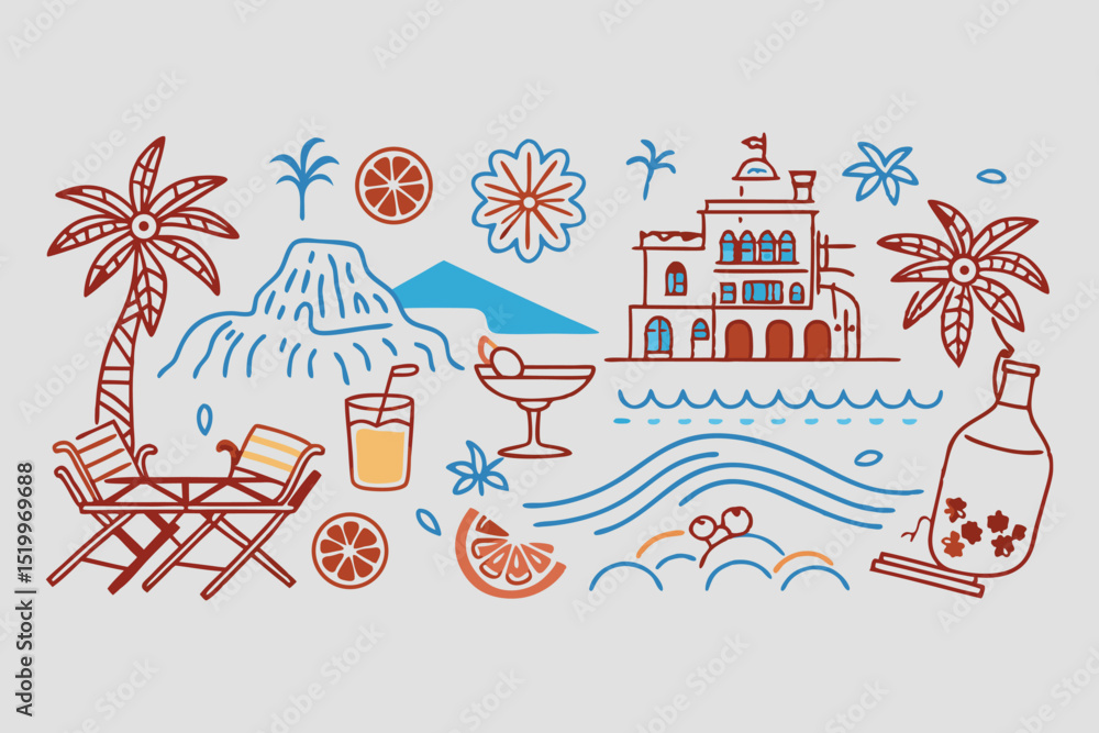 Poster bohemian style icon set hand drawn vector graphics