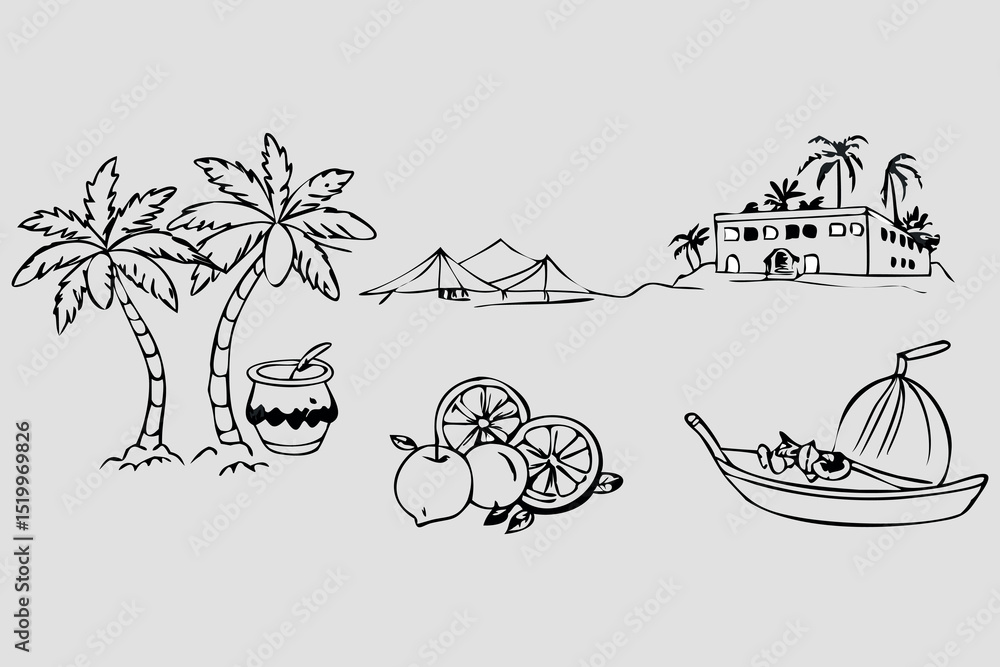 Poster bohemian style icon set hand drawn vector graphics
