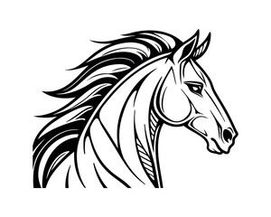 Elegant Black and White Horse Head Profile Illustration