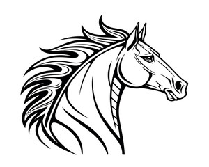 Stylized Horse Head Profile Black and White Illustration