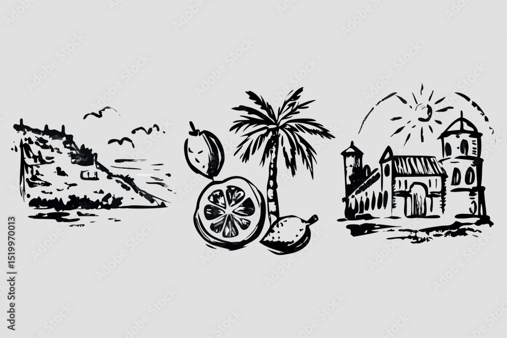 Poster bohemian style icon set hand drawn vector graphics