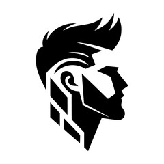 Black silhouette, male profile, stylized haircut, beard, minimalist design 