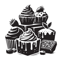 Black Brownies Silhouette Vector, High Quality Illustration on White Background