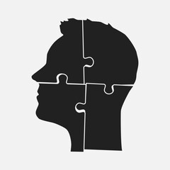 Male head from puzzle pieces, mental disorder