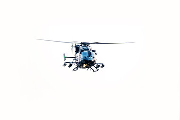 Military helicopter air attack on isolated in white background