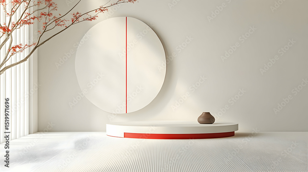 Poster elegant minimalist studio backdrop with vase and decorative tree branch design