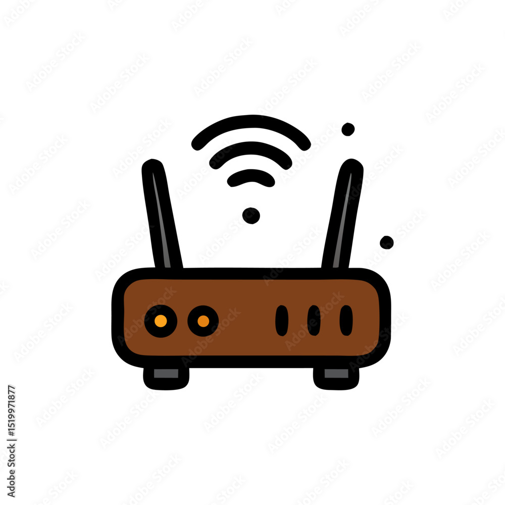 Poster wireless router icon with radiating wi-fi signals, symbolizing internet connectivity and network com