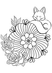 Butterflies animals and Flowers Mandala Coloring Page – Hand-drawn Line Art for Kids and Adults