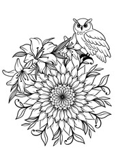 Butterflies animals and Flowers Mandala Coloring Page – Hand-drawn Line Art for Kids and Adults