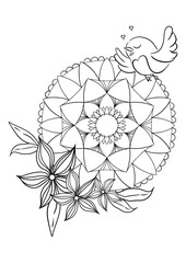 Butterflies animals and Flowers Mandala Coloring Page – Hand-drawn Line Art for Kids and Adults
